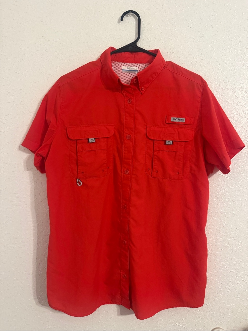 Columbia PFG Bahama II Fishing Shirt Short Sleeve Bright Red Men’s Size Large